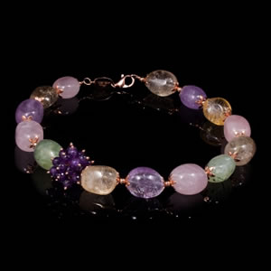 Rose Gold Vermeil & Multi Colour Quartz & Amethyst & Short Necklace