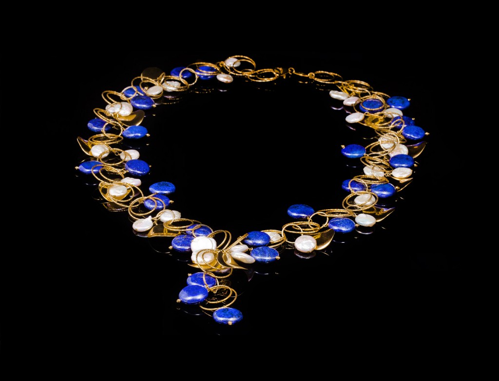 Designer Gold Lapis Necklace